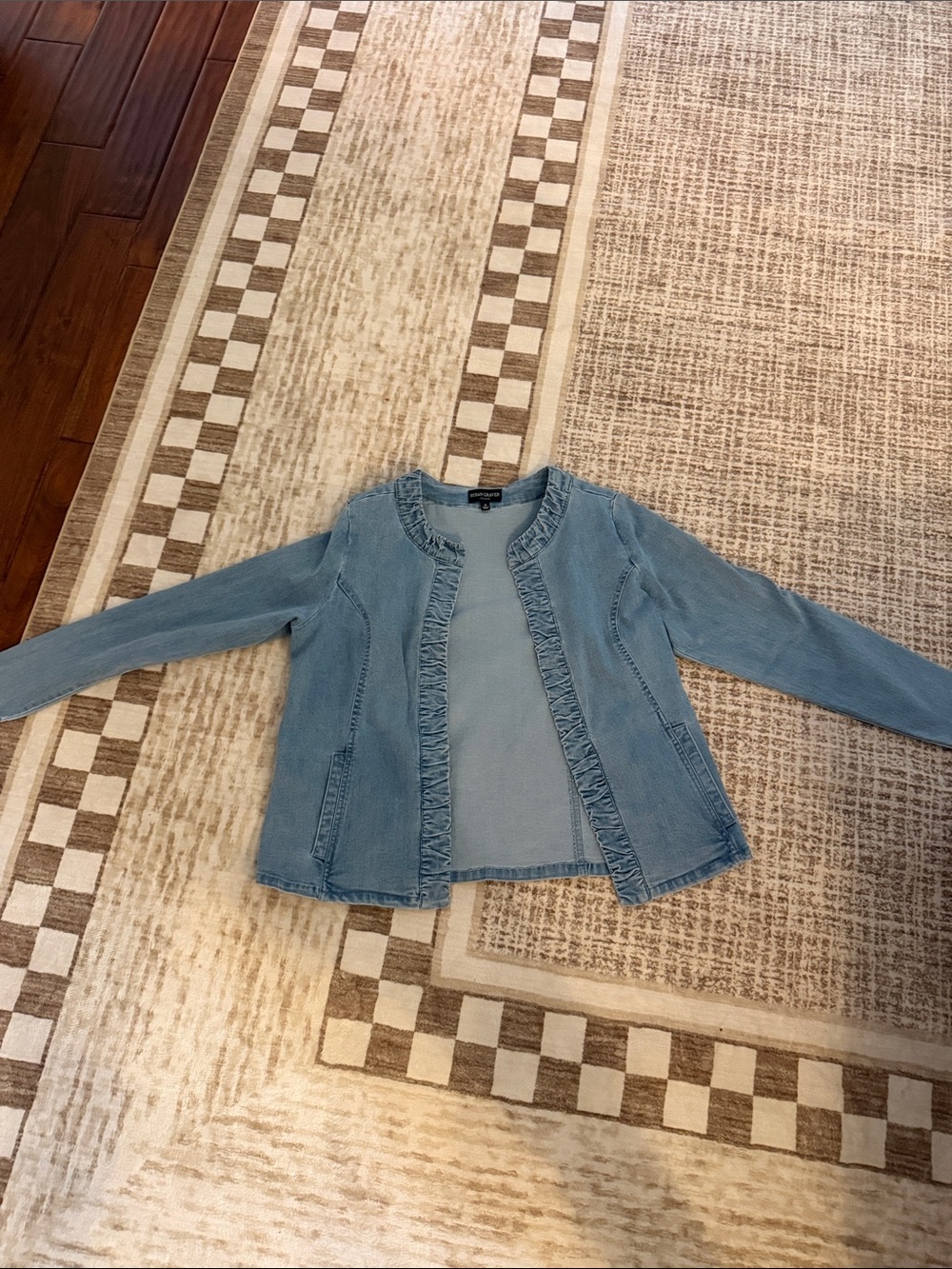 Susan Graver Light Blue Ruffle-Trim Jean Jacket